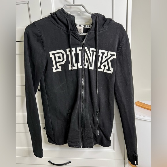 Victoria’s Secret PINK black zip up with thumb holes - Picture 1 of 5